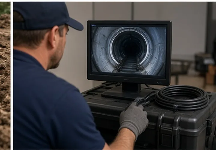 A Pipeworks technician running a drain camera down a main line
